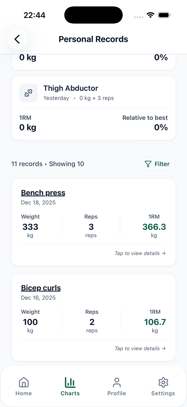 Personal Records Screenshot